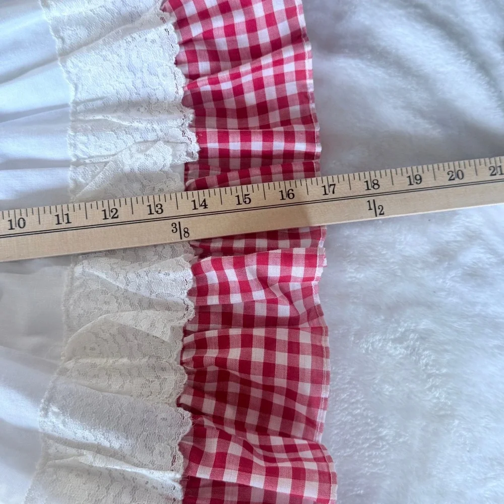 Vintage Kids Red‎ Gingham Lace Pinafore Dress Long Sleeve Rose 4T Made in USA